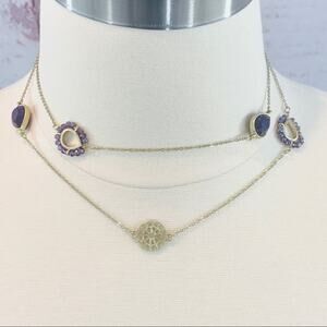 long lavender stone silver beaded charm necklace